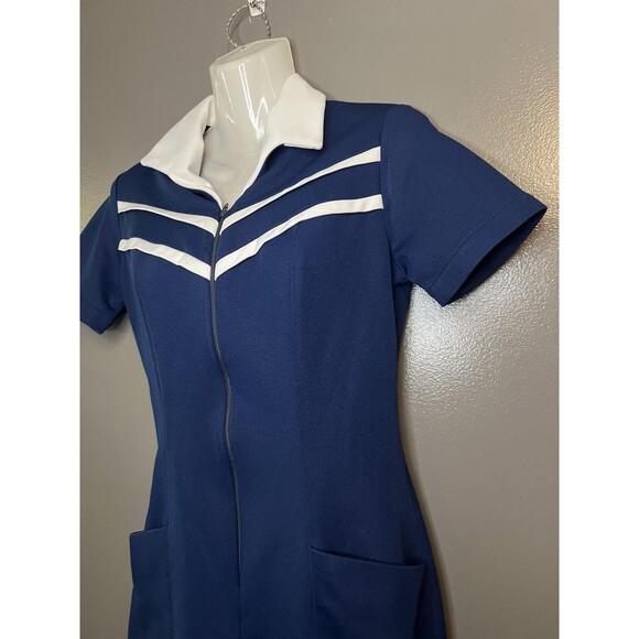 Crest Careers Dress Womens 6 Navy White Zip Front Short Sleeve Uniform Made USA - Picture 5 of 11